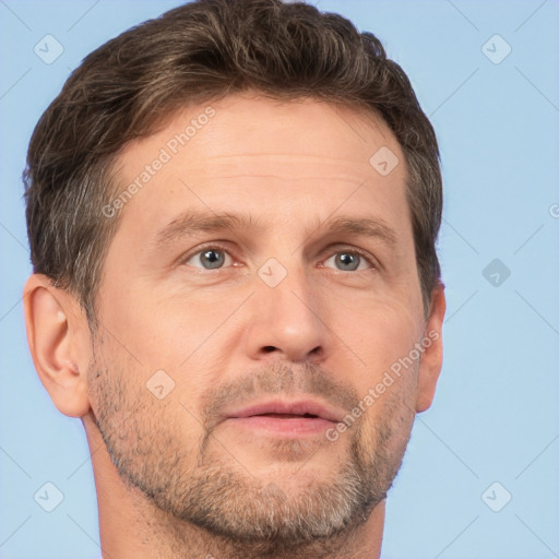 Neutral white adult male with short  brown hair and brown eyes