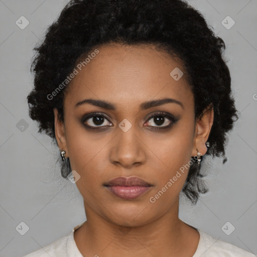 Neutral black young-adult female with medium  black hair and brown eyes