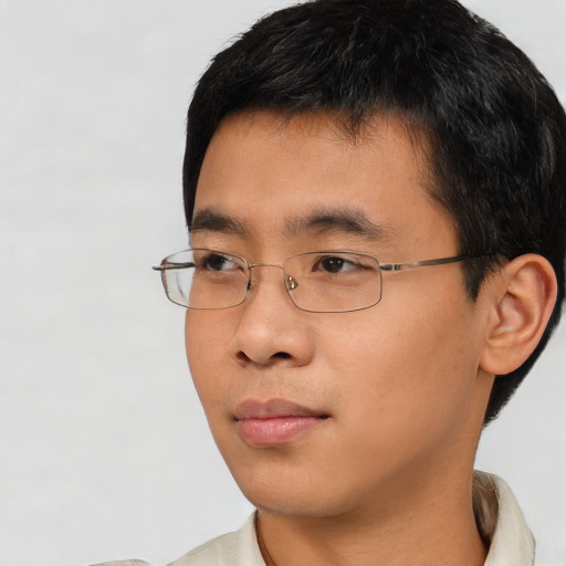 Neutral asian young-adult male with short  black hair and brown eyes