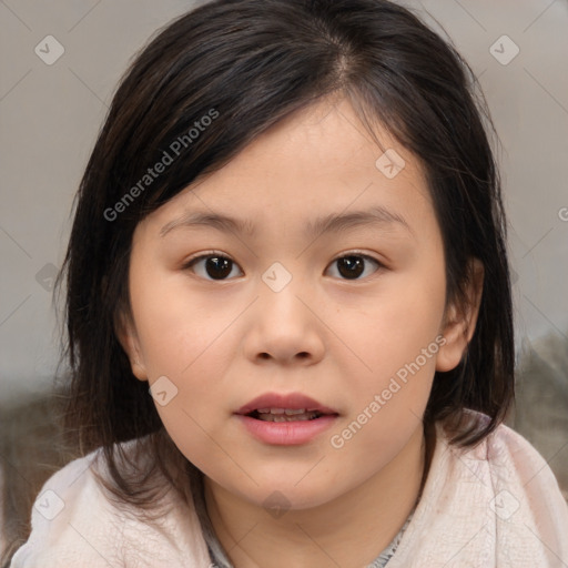 Neutral white child female with medium  brown hair and brown eyes