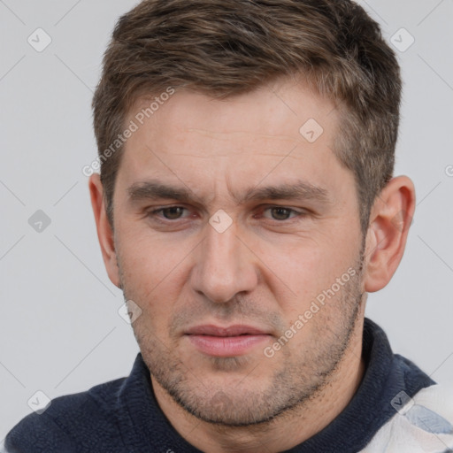 Neutral white adult male with short  brown hair and brown eyes