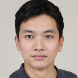 Neutral asian young-adult male with short  black hair and brown eyes