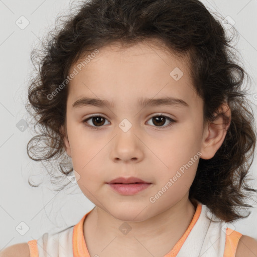 Neutral white child female with medium  brown hair and brown eyes