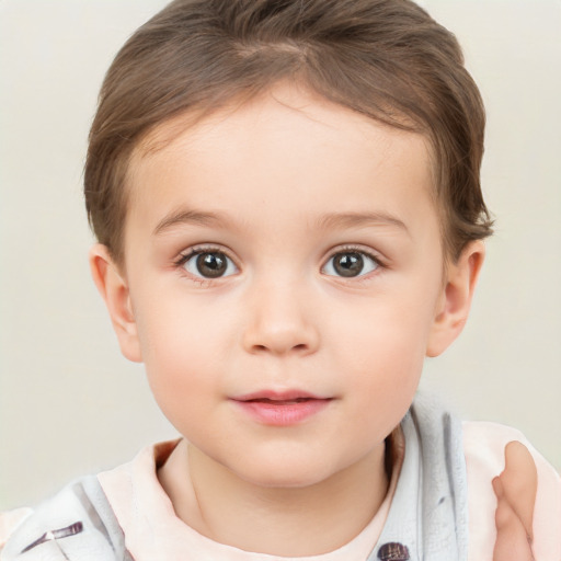 Neutral white child female with short  brown hair and brown eyes