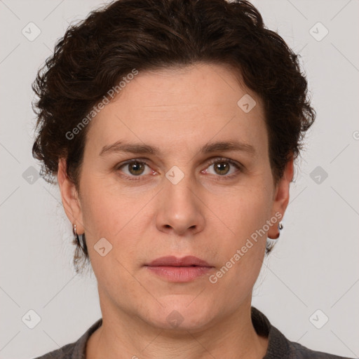 Neutral white adult female with short  brown hair and brown eyes