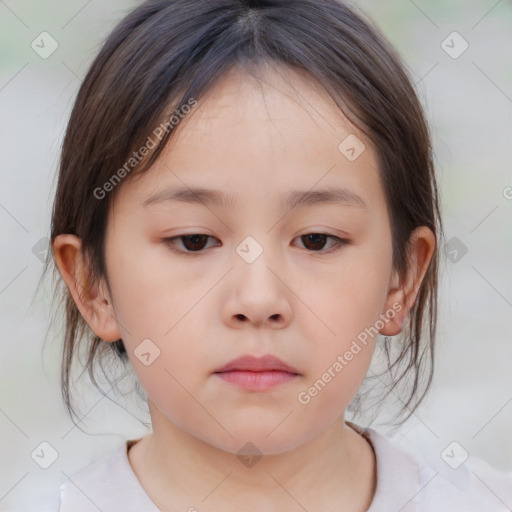 Neutral white child female with medium  brown hair and brown eyes