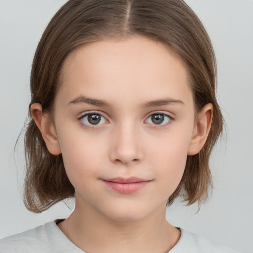 Neutral white child female with medium  brown hair and brown eyes