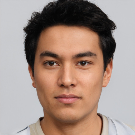 Neutral asian young-adult male with short  black hair and brown eyes