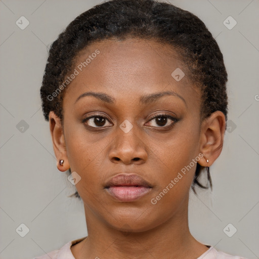 Neutral black young-adult female with short  brown hair and brown eyes