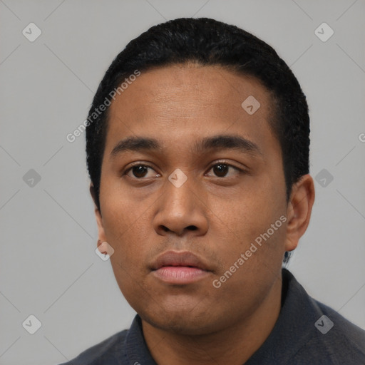 Neutral asian young-adult male with short  black hair and brown eyes