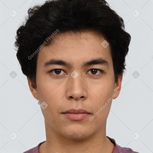 Neutral asian young-adult male with short  brown hair and brown eyes