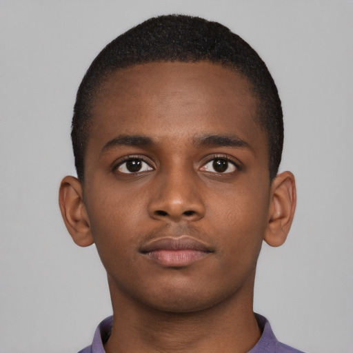 Neutral black young-adult male with short  brown hair and brown eyes