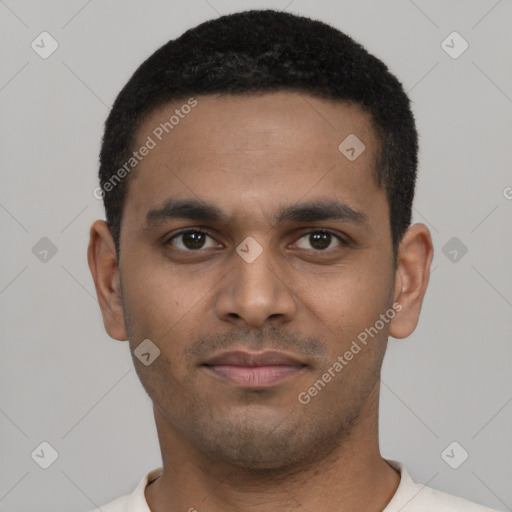 Neutral black young-adult male with short  brown hair and brown eyes