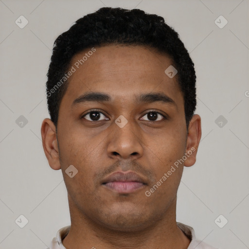 Neutral black young-adult male with short  brown hair and brown eyes