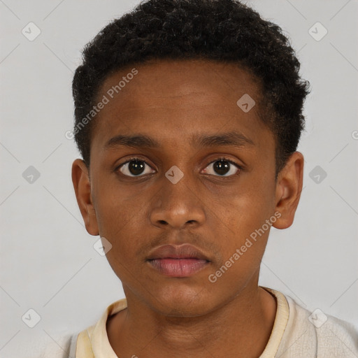 Neutral black young-adult male with short  brown hair and brown eyes