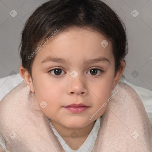 Neutral white child female with medium  brown hair and brown eyes