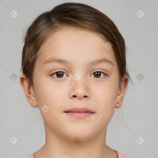 Neutral white child female with short  brown hair and brown eyes