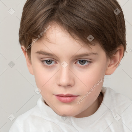 Neutral white child female with short  brown hair and brown eyes