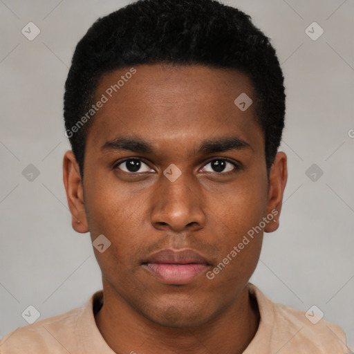 Neutral black young-adult male with short  brown hair and brown eyes