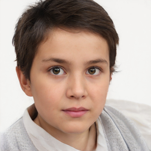 Neutral white child female with short  brown hair and brown eyes