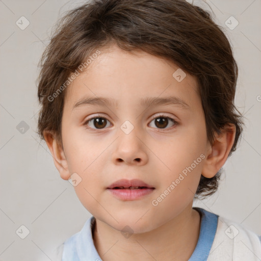 Neutral white child female with short  brown hair and brown eyes