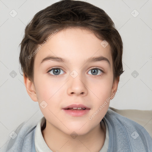 Neutral white child female with short  brown hair and brown eyes