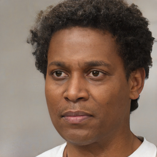 Neutral black adult male with short  brown hair and brown eyes
