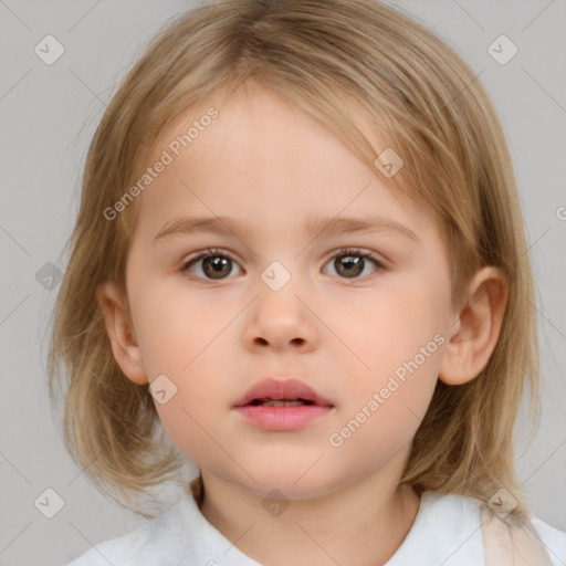 Neutral white child female with medium  brown hair and brown eyes