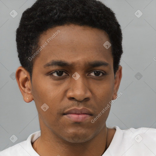 Neutral latino young-adult male with short  brown hair and brown eyes