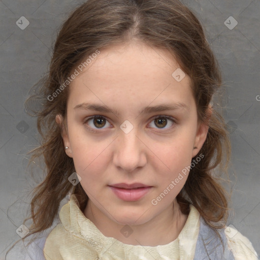 Neutral white child female with medium  brown hair and brown eyes