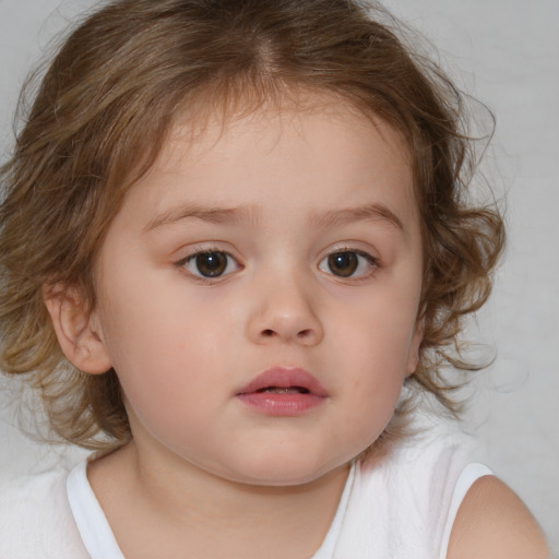 Neutral white child female with medium  brown hair and brown eyes