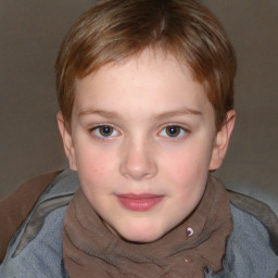 Joyful white child female with short  brown hair and brown eyes