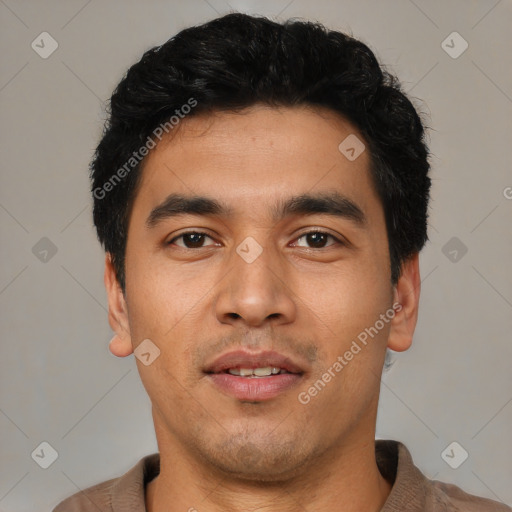 Neutral asian young-adult male with short  black hair and brown eyes