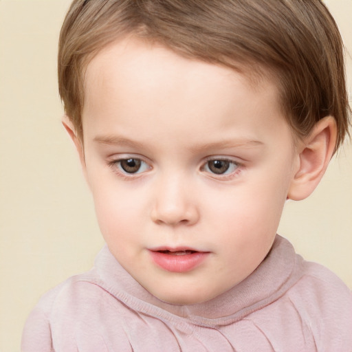 Neutral white child female with short  brown hair and brown eyes