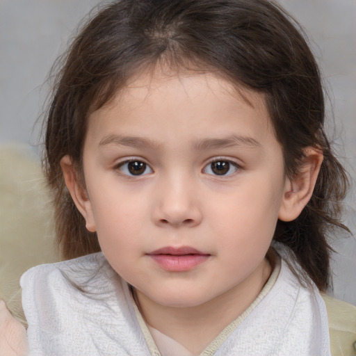 Neutral white child female with medium  brown hair and brown eyes