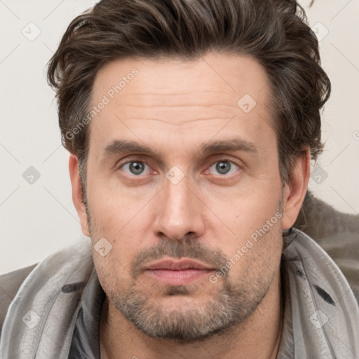 Neutral white adult male with short  brown hair and brown eyes