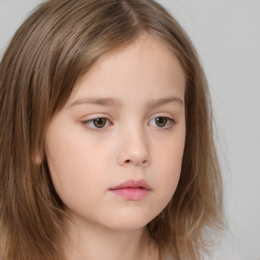 Neutral white child female with long  brown hair and brown eyes