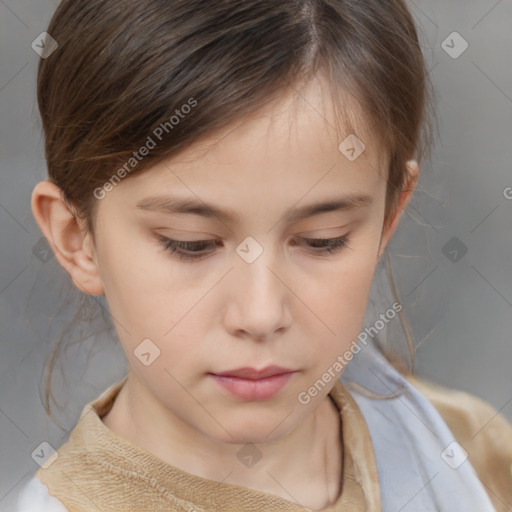 Neutral white child female with medium  brown hair and brown eyes