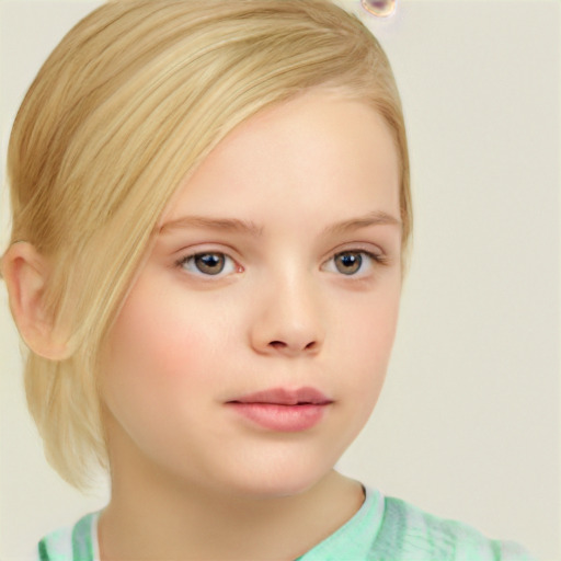 Neutral white child female with medium  blond hair and brown eyes