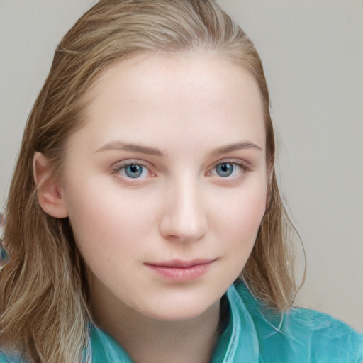 Neutral white child female with long  brown hair and blue eyes