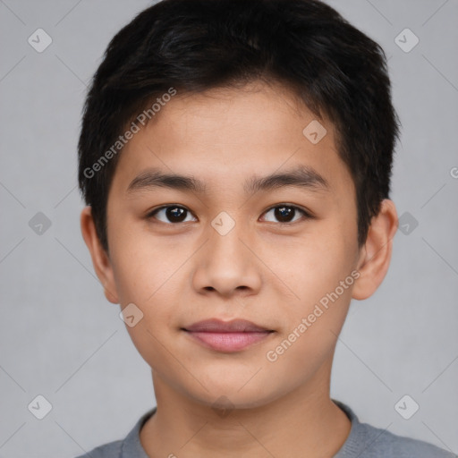 Neutral asian young-adult male with short  brown hair and brown eyes