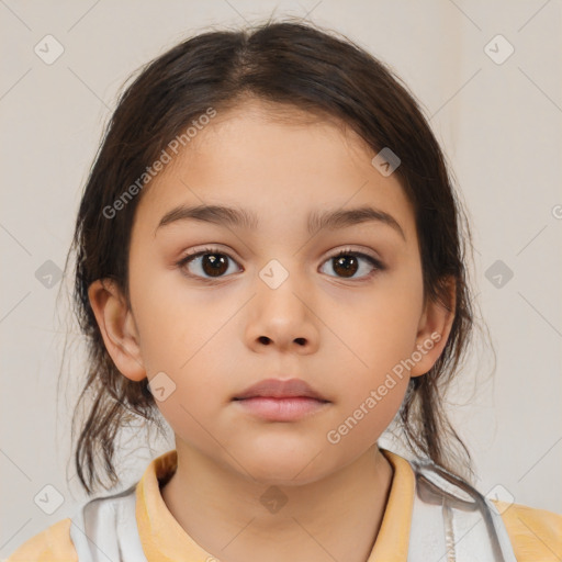 Neutral white child female with medium  brown hair and brown eyes