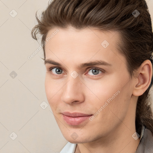 Neutral white young-adult male with medium  brown hair and brown eyes