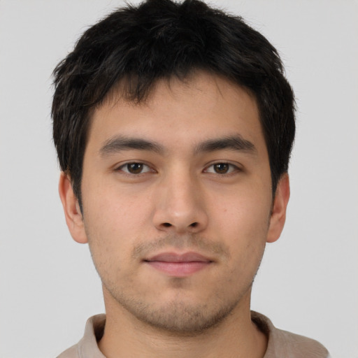 Neutral asian young-adult male with short  brown hair and brown eyes
