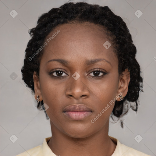 Neutral black young-adult female with short  brown hair and brown eyes