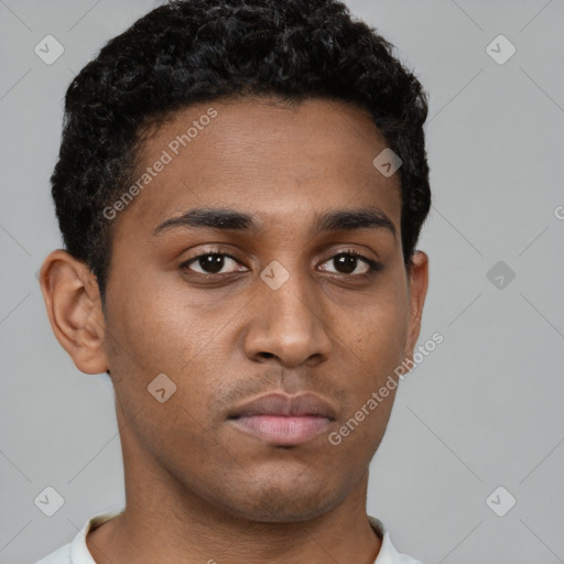 Neutral black young-adult male with short  brown hair and brown eyes