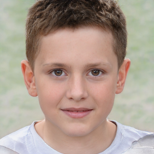 Joyful white child male with short  brown hair and brown eyes