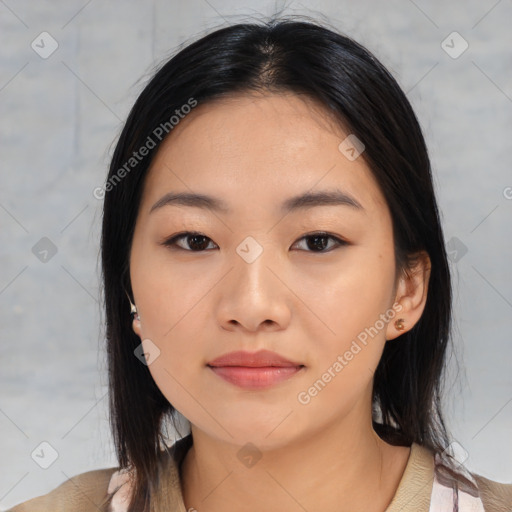 Neutral asian young-adult female with medium  black hair and brown eyes