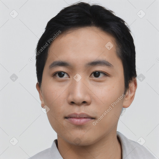 Neutral asian young-adult male with short  black hair and brown eyes