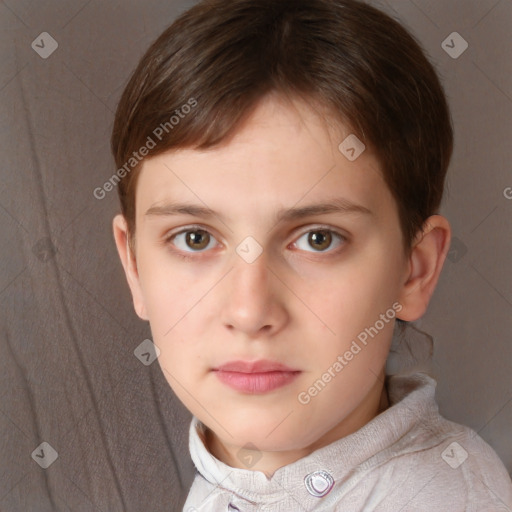 Neutral white child female with short  brown hair and brown eyes